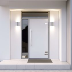 White wooden entrance door for a clean and luxurious effect to b